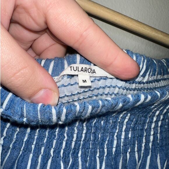 Tularosa Maida Ruffle Dress Blue White Stripe Off Shoulder Size Medium - Picture 4 of 7